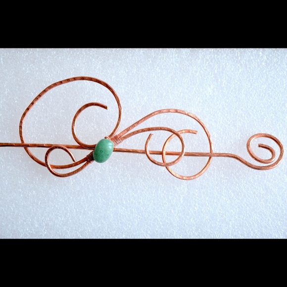 NWOT Copper Barrette Wire Wrapped Aventurine Stone Shawl Pin Brooch - Picture 2 of 4
